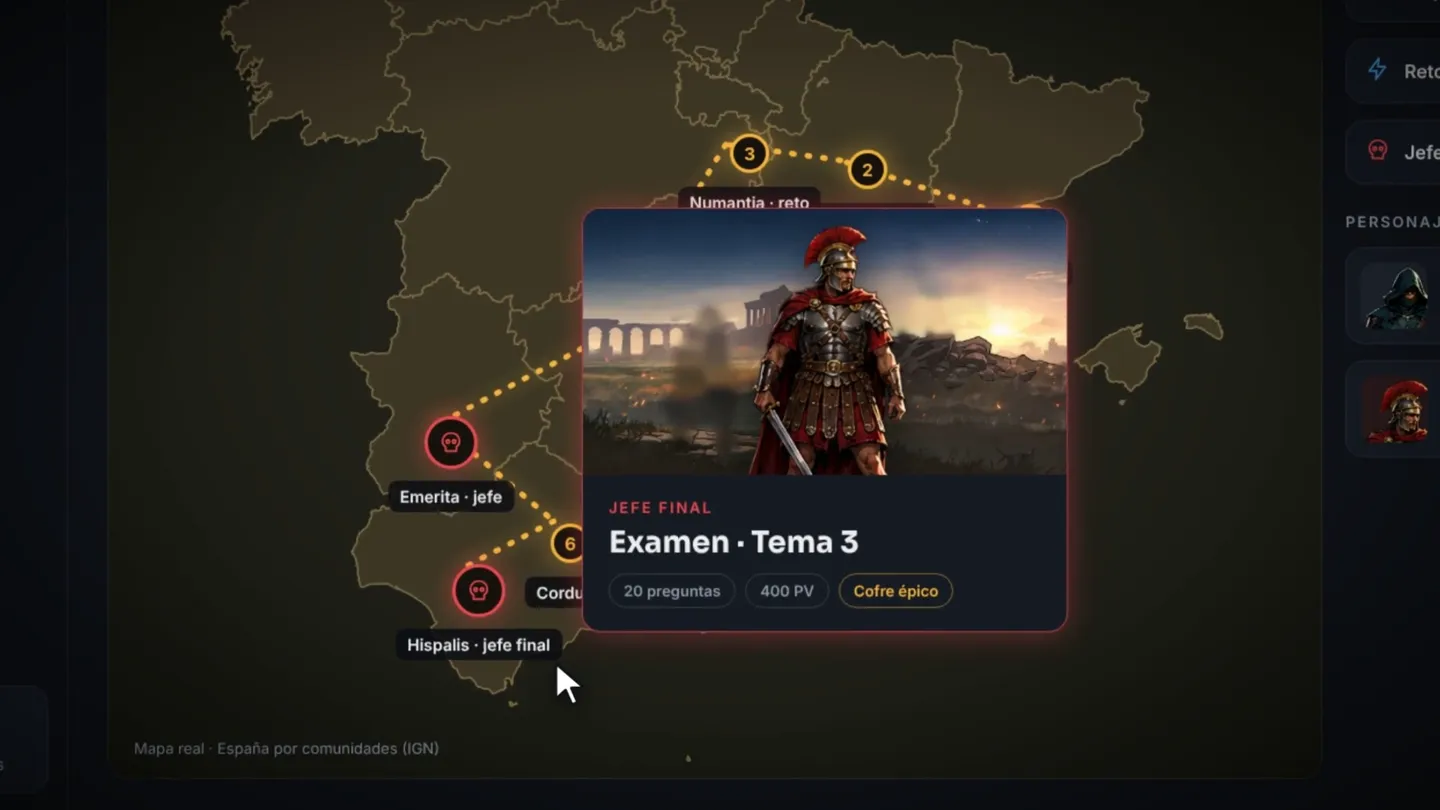 Editor de campañas de Aulaventura con el mapa de la Hispania romana